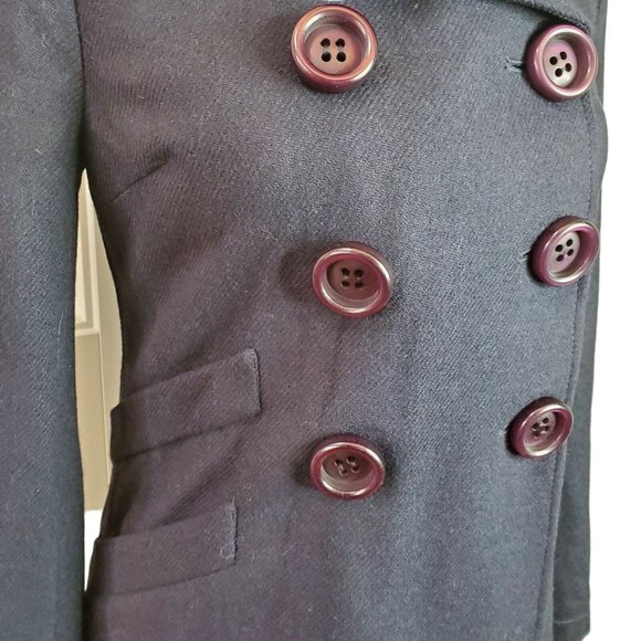 Susana Monaco Womens Double Breasted Coat Sz 4 Navy Blue Wool L/S Knit Pockets - Picture 8 of 11